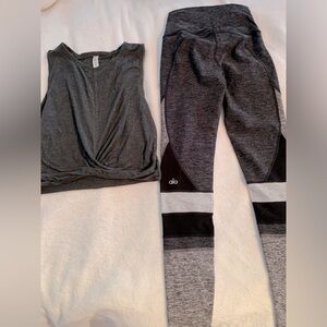 Alo yoga pants and matching grey crop top